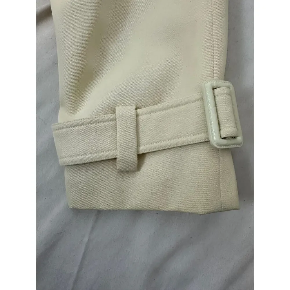 Vintage Ernst Strauss Women's Cream Color Trench Coat Jacket 100% Wool Size 6